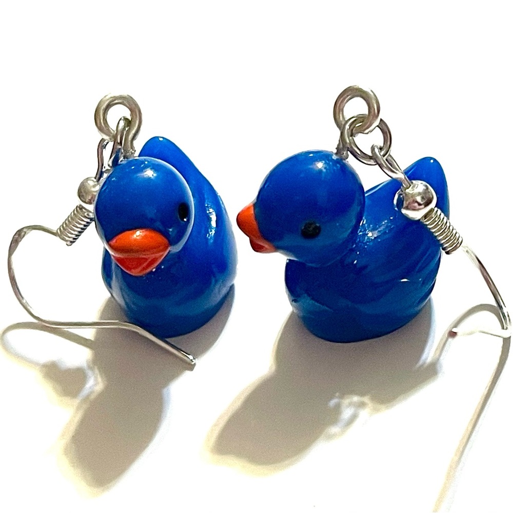 Blue Rubber Duck Dangle Earrings